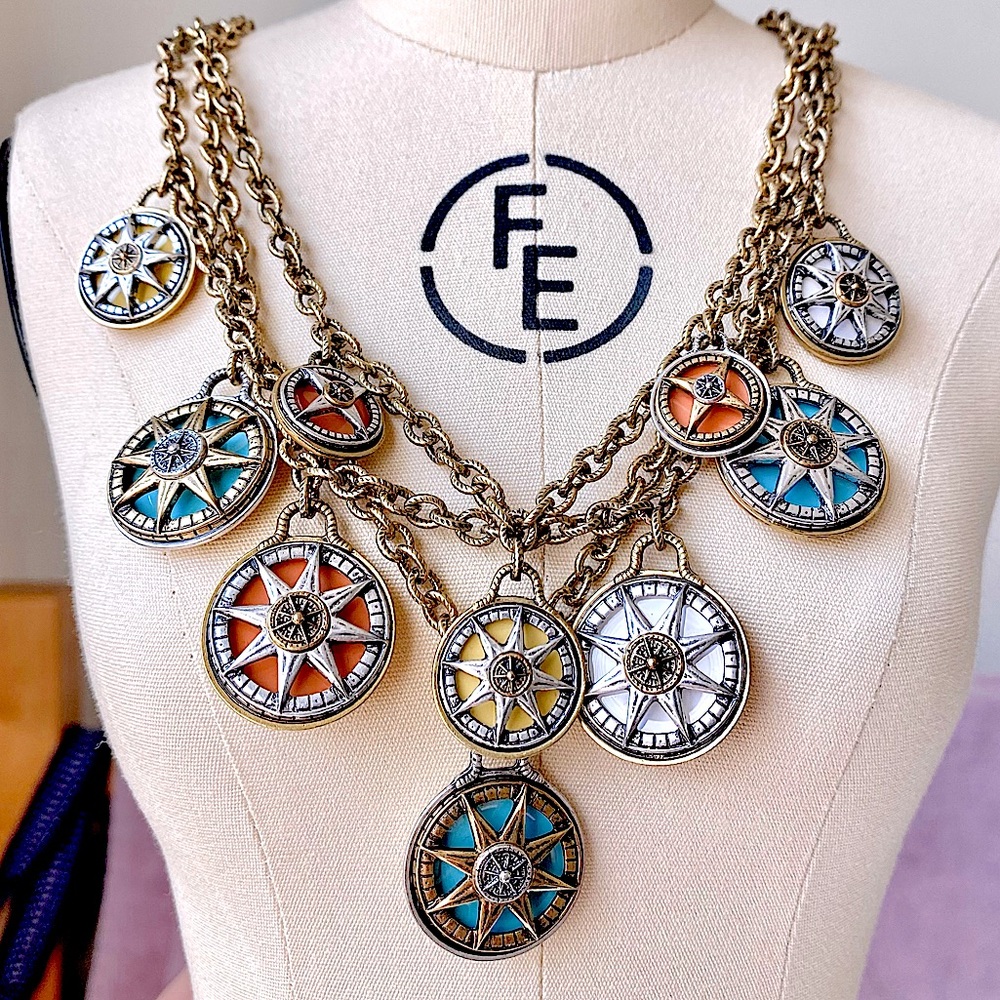 Patricia Nash Triple Chain Charm Necklace in Antique Gold